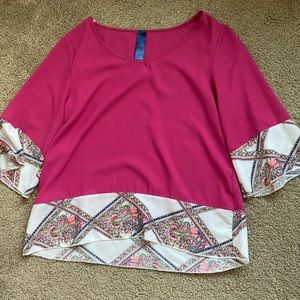 Blue rain 3/4 sleeve pink blouse